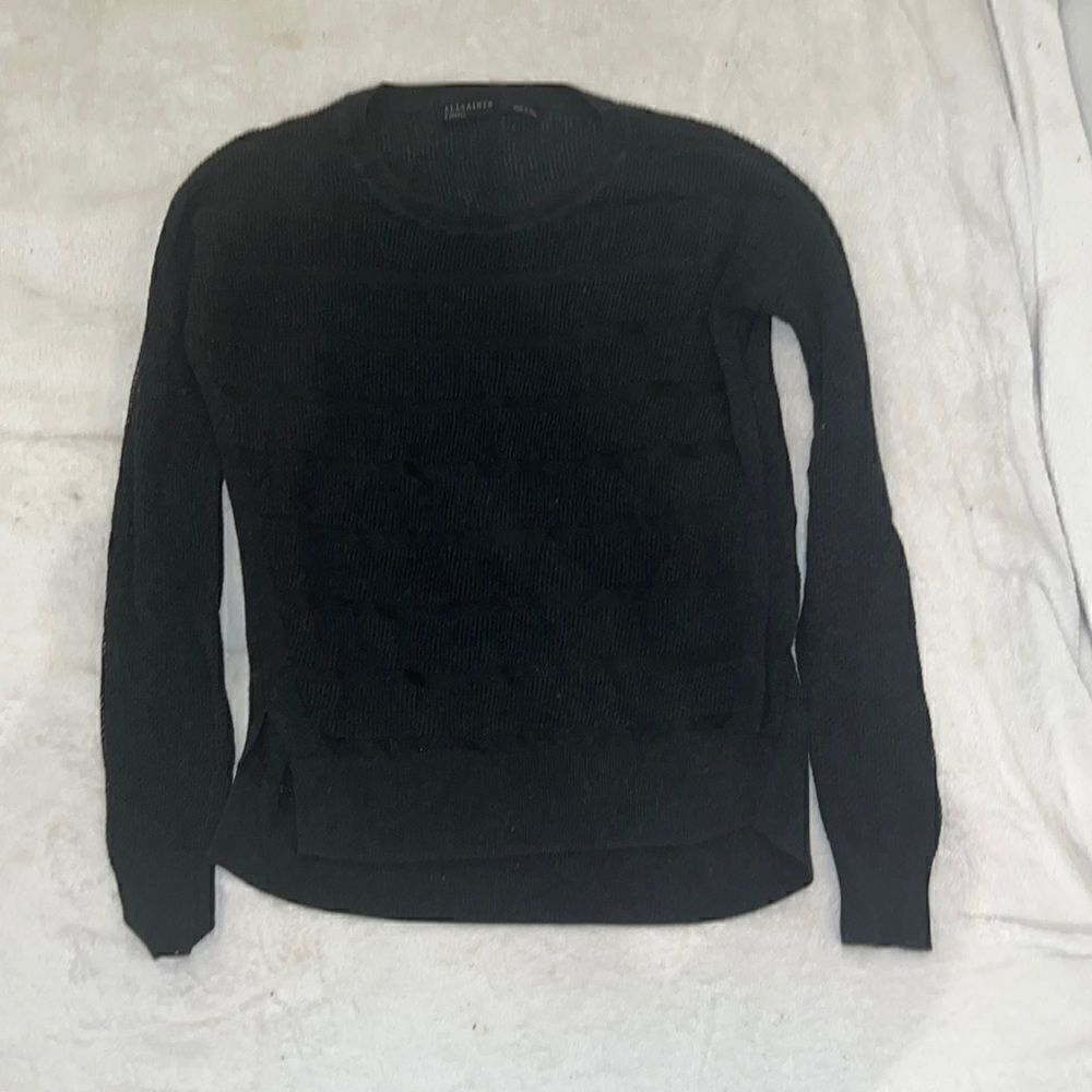 All saints womens long sleeve top striped in front size XS black